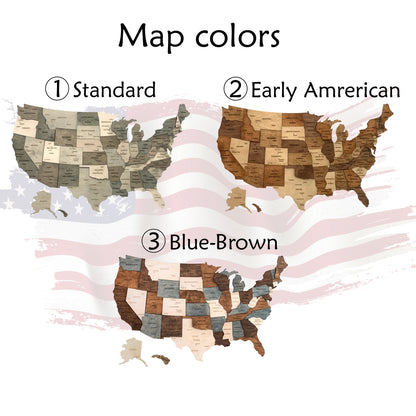 USA Colored Wooden Map