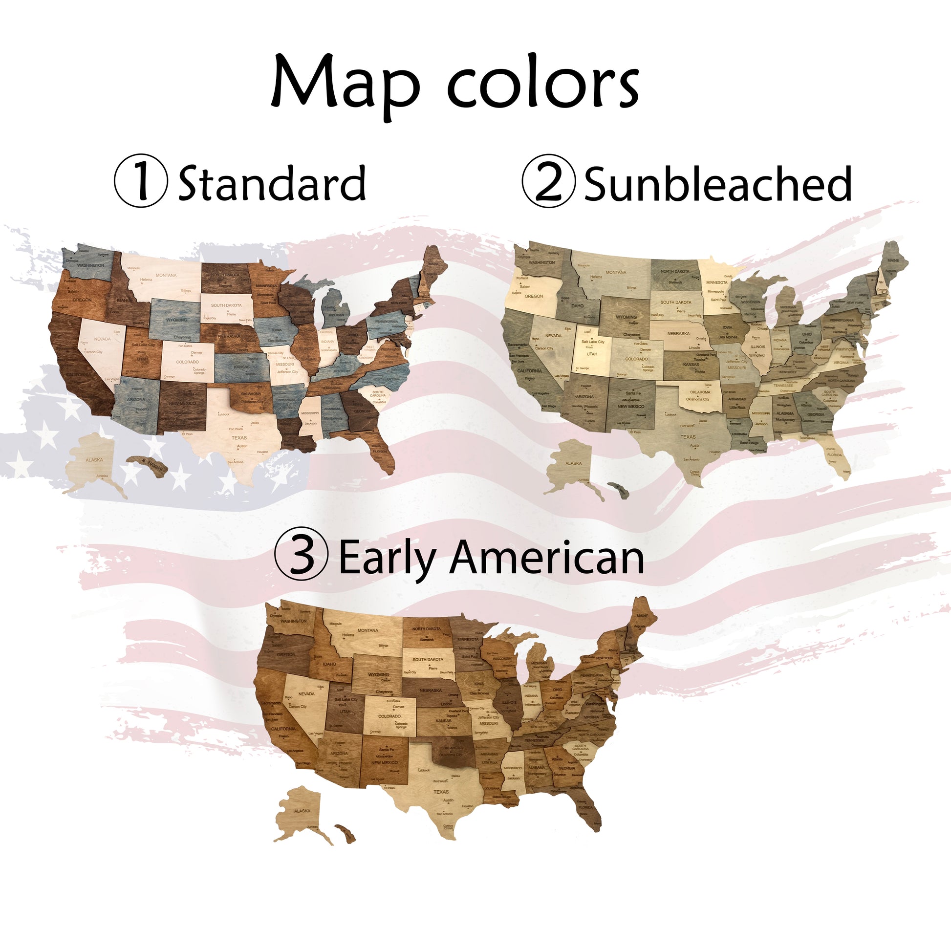 Wooden Multicolor Map of the USA