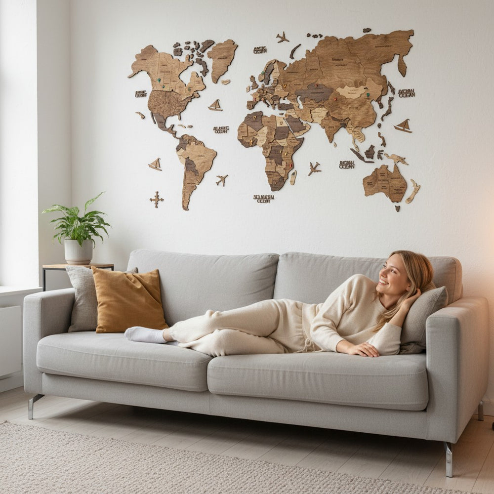 Wooden 3D World Map