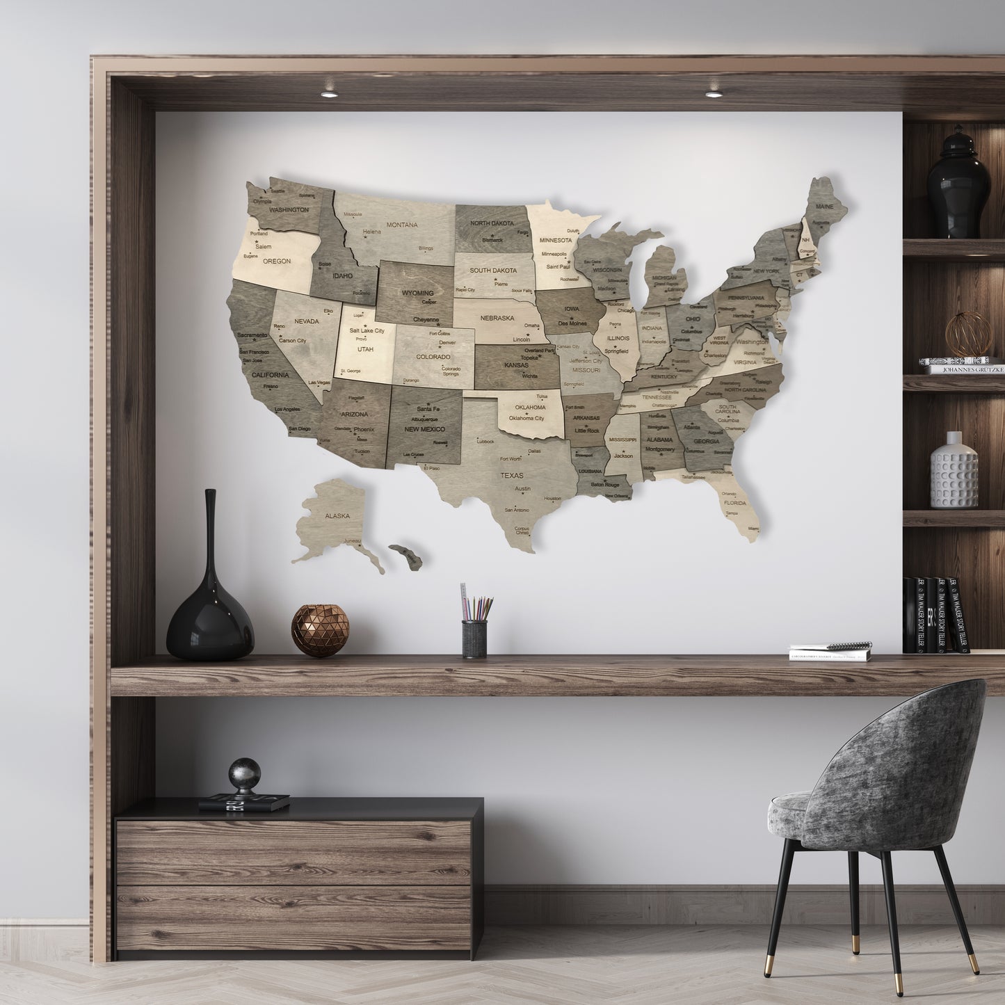 USA Grey Wooden Map