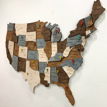 Wooden Multicolor US Map