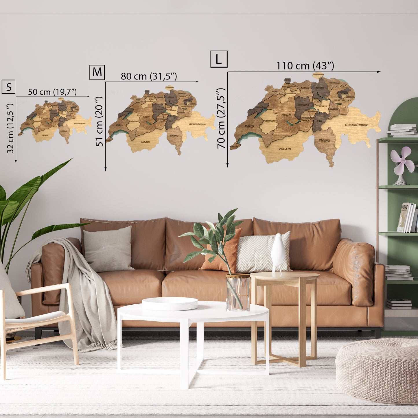 Wooden Map of Switzerland sizes