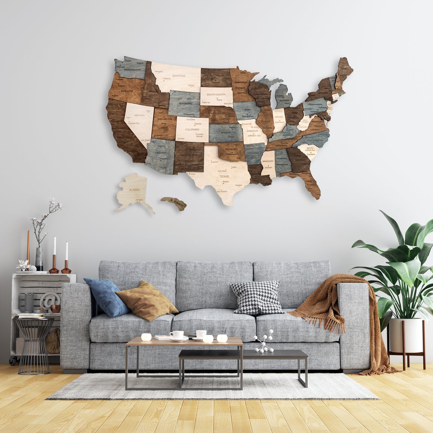 Wooden US Map Multicolor