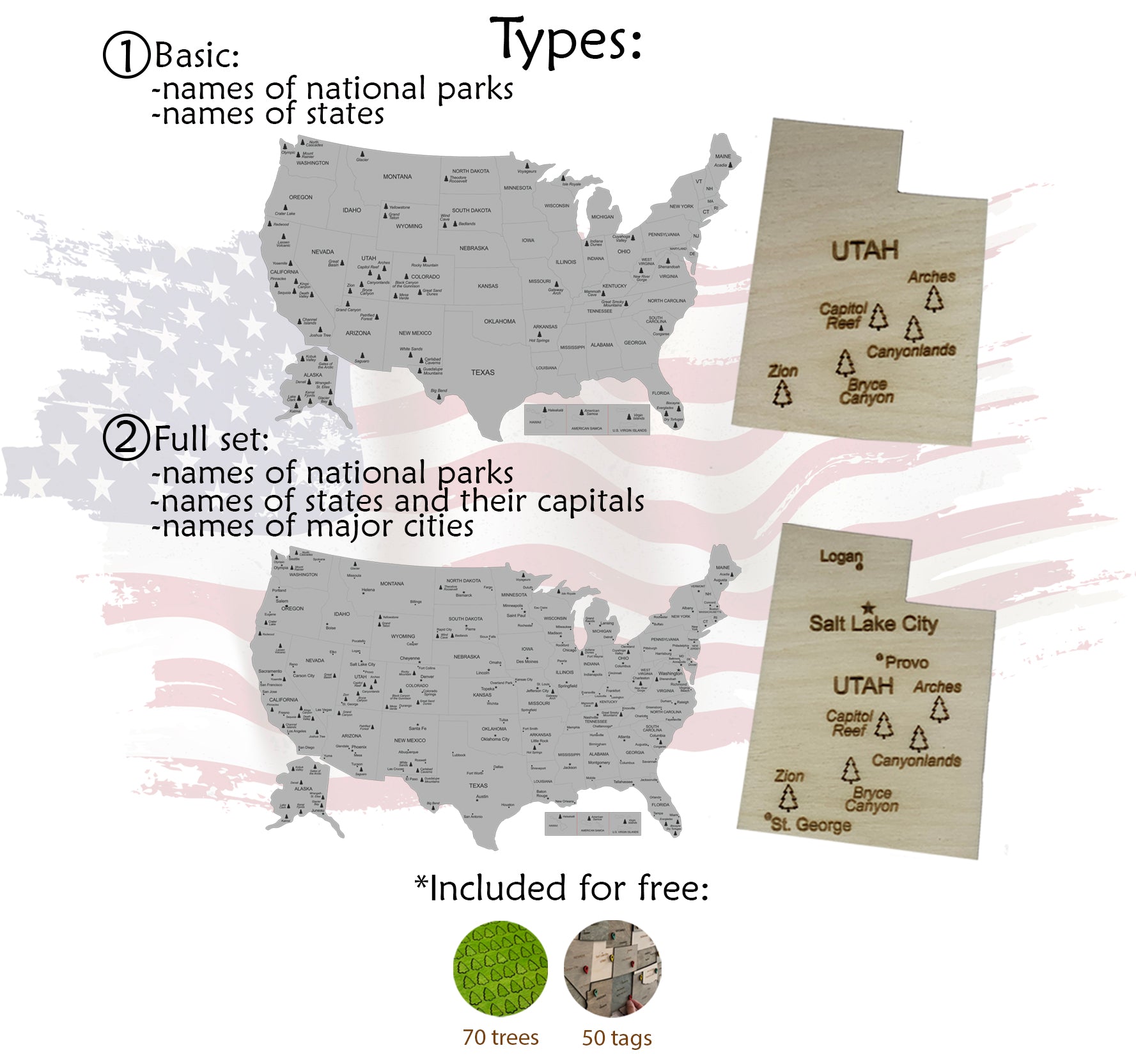 National Parks Wooden Map