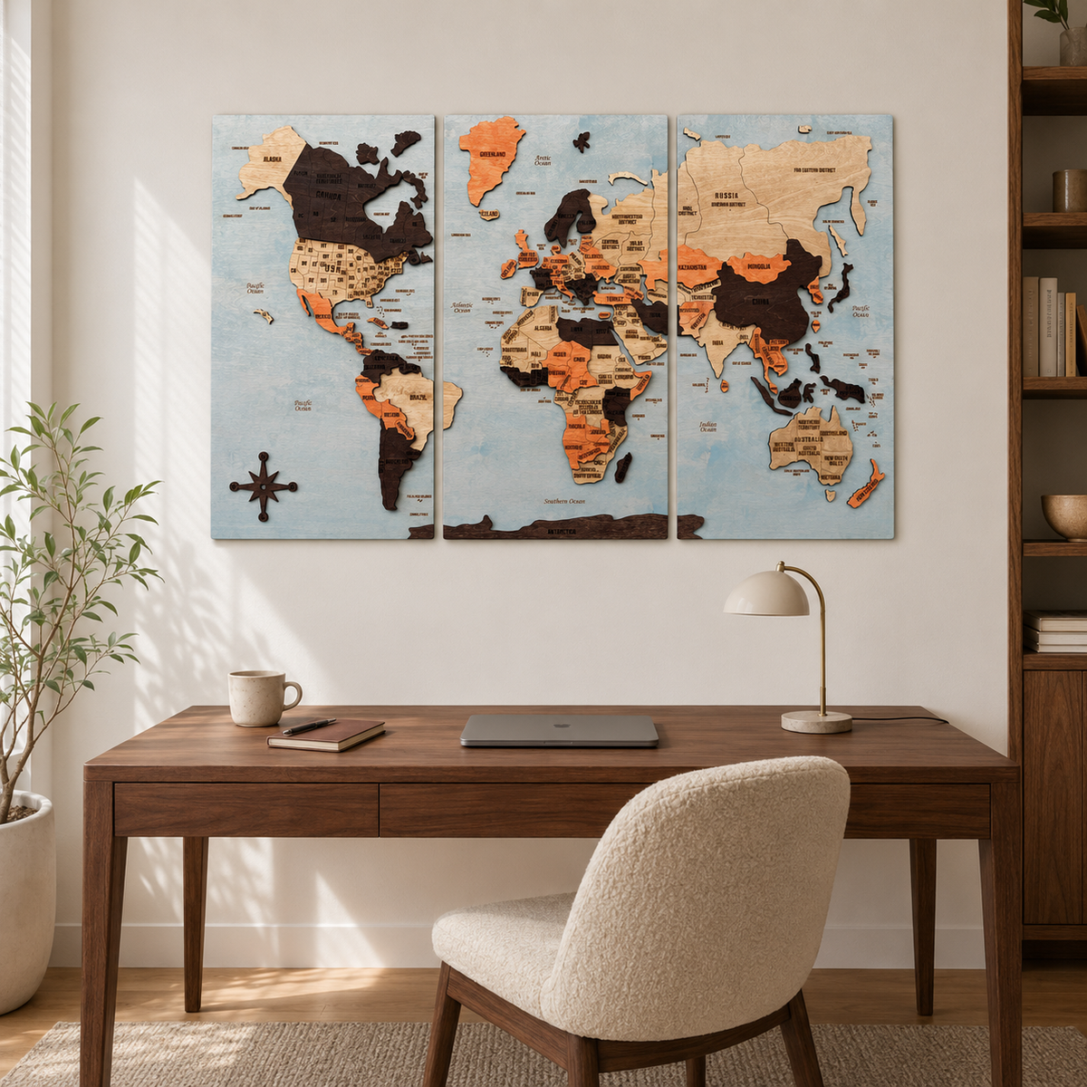 Push pin world map wall art