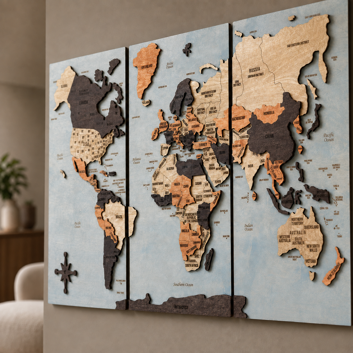 3D World map wall art