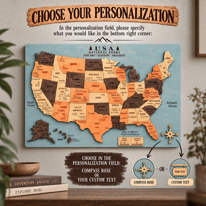 3D Wooden National Parks Map Wall Art