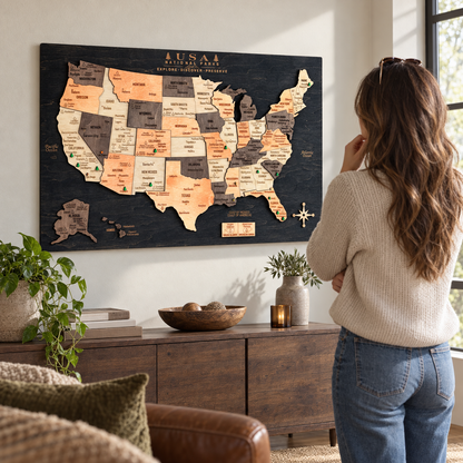 3D Wooden National Parks Map Wall Art