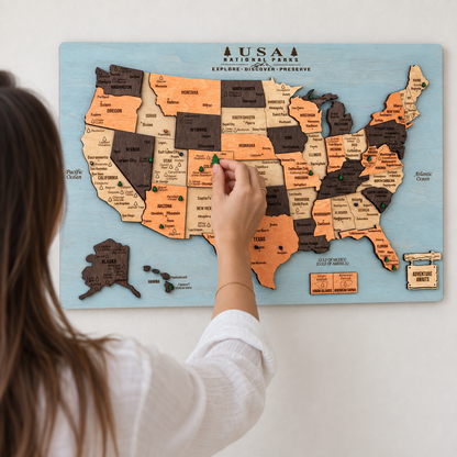 3D Wooden National Parks Map Wall Art