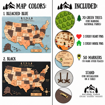 3D Wooden National Parks Map Wall Art