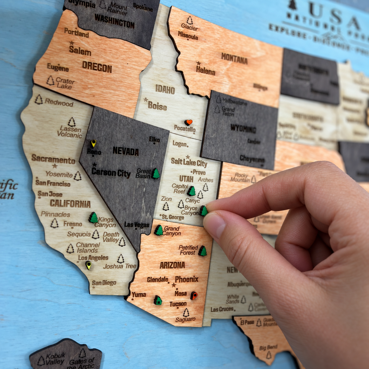 3D Wooden National Parks Map Wall Art