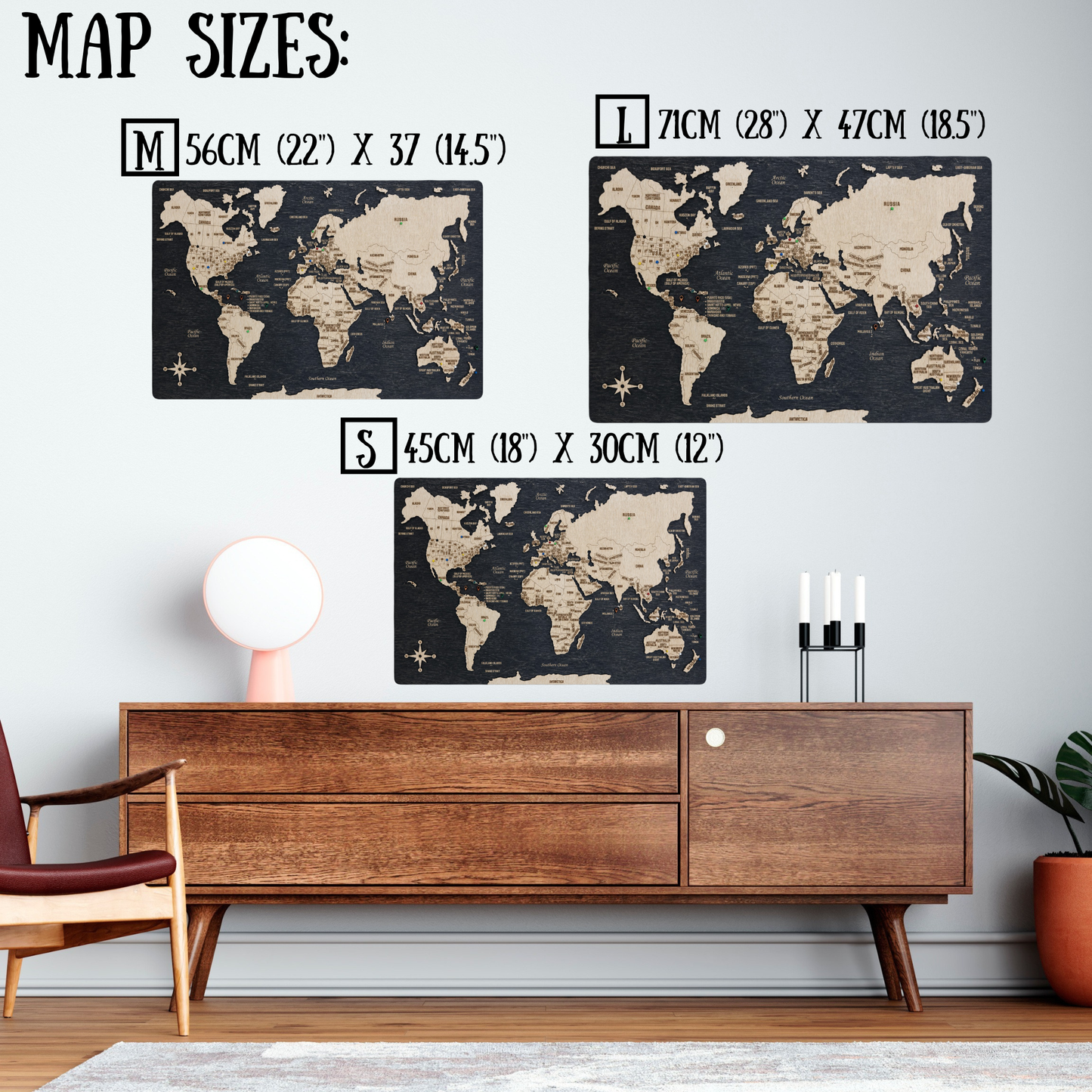 Wooden world map wall art