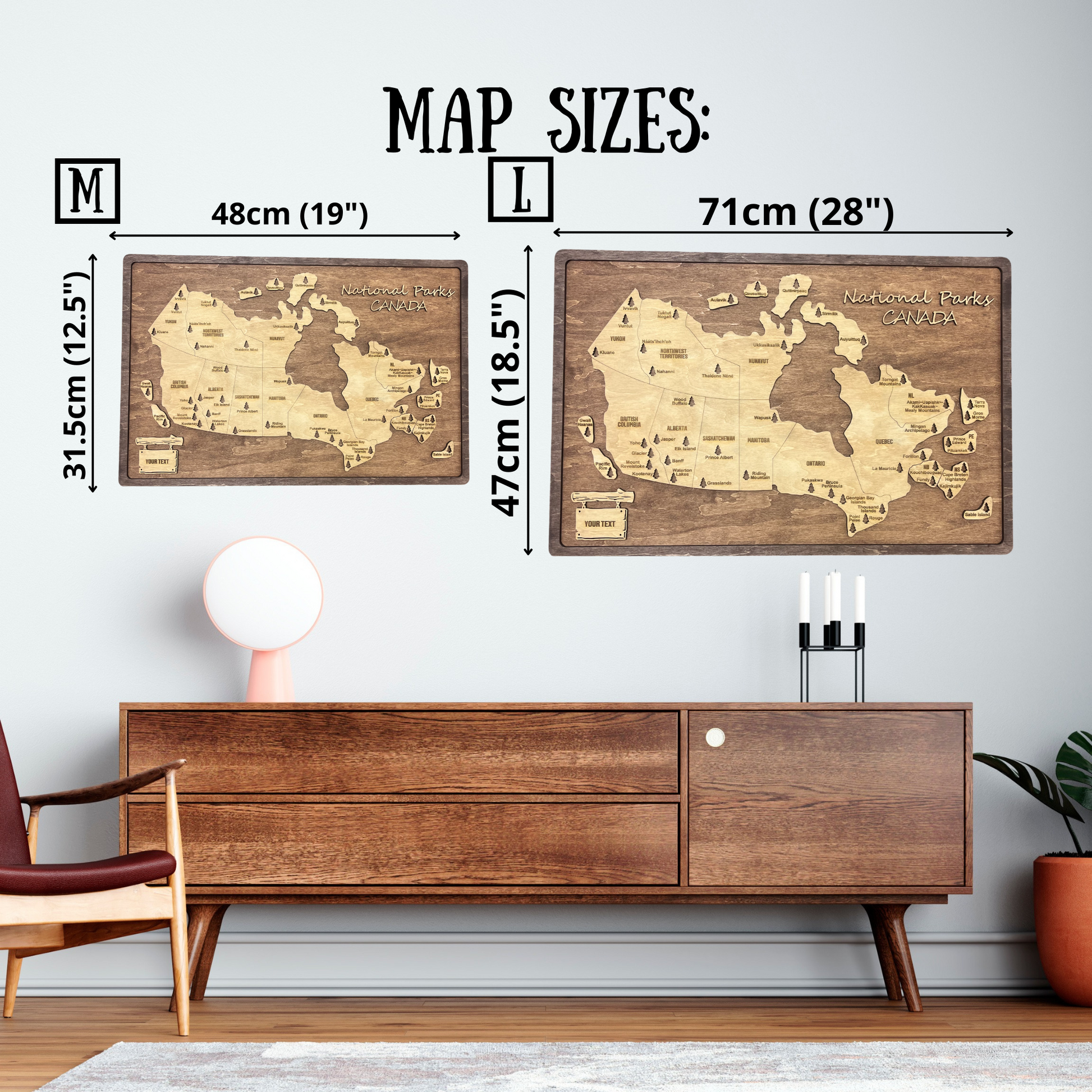 Map of Canada with National Parks Sizes