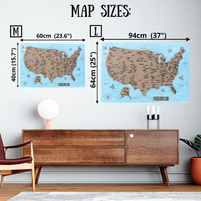 Wooden USA National Parks  Map sizes