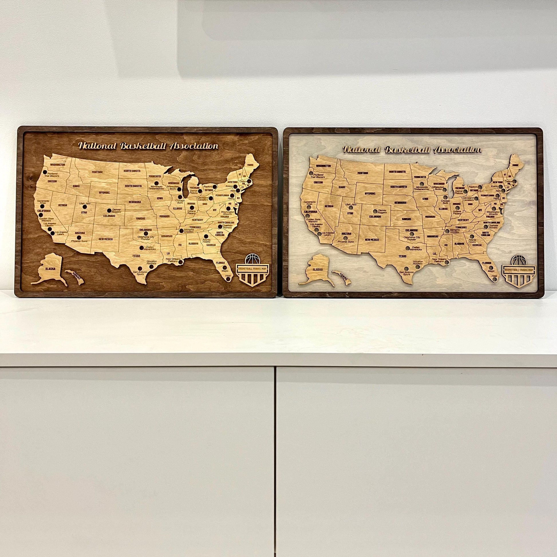 NBA Basketball Team Wooden Map 