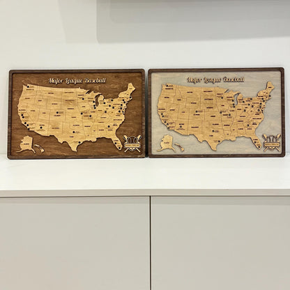 Pro Baseball MLB Team Wooden Map