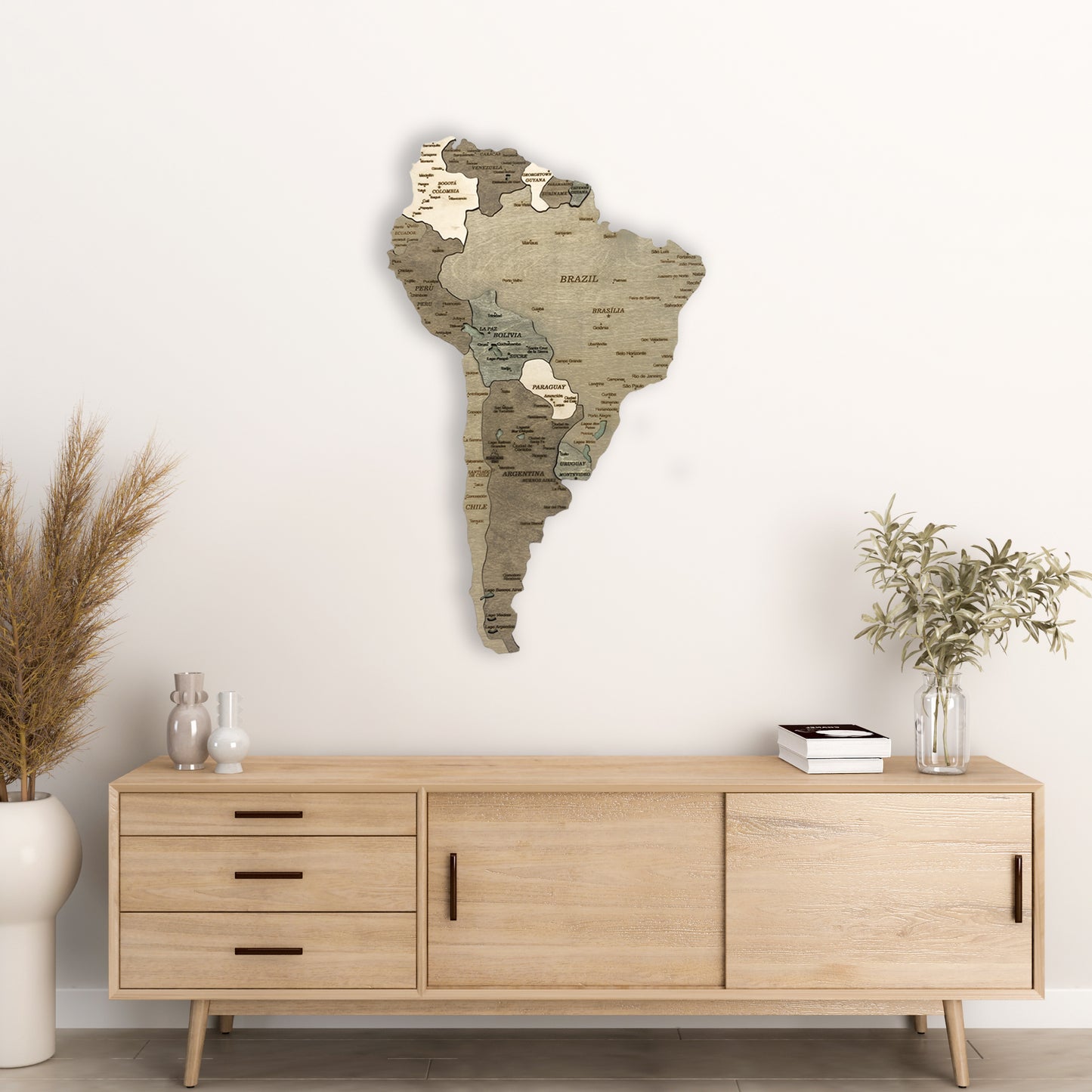 Wooden South America Map 