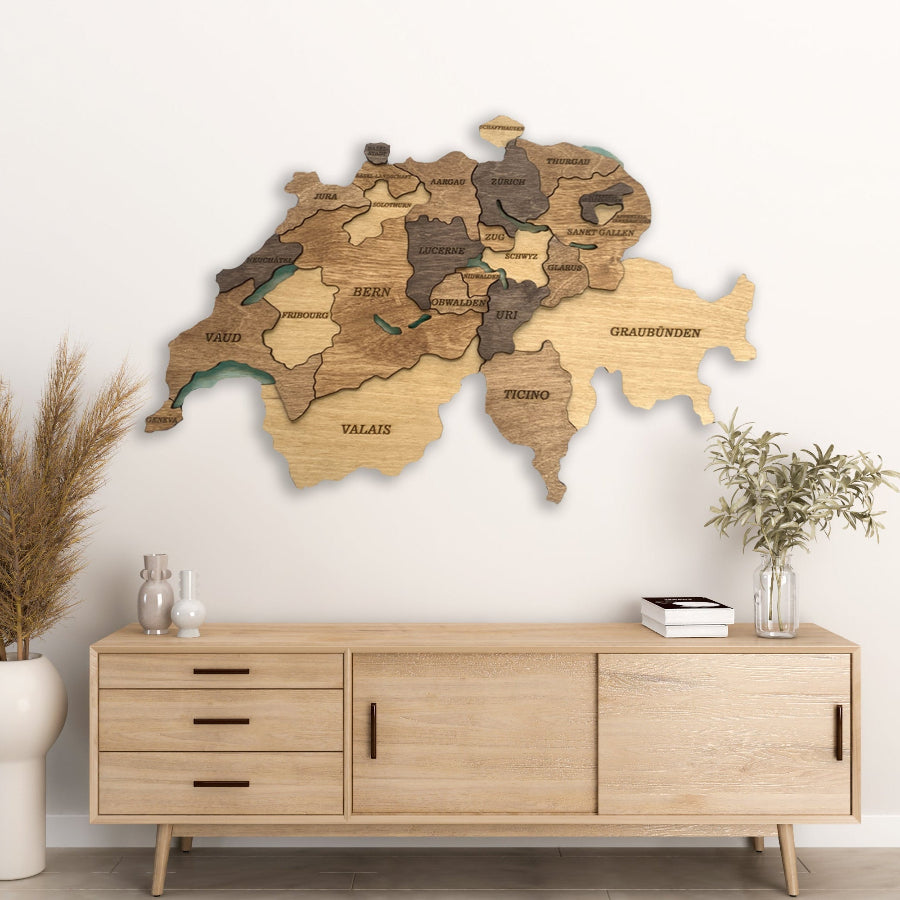 Wooden Switzerland Map 