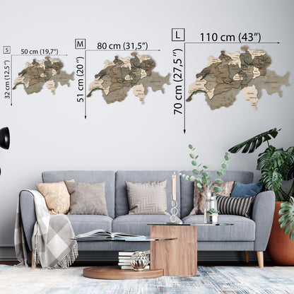 Wooden Switzerland Map sizes