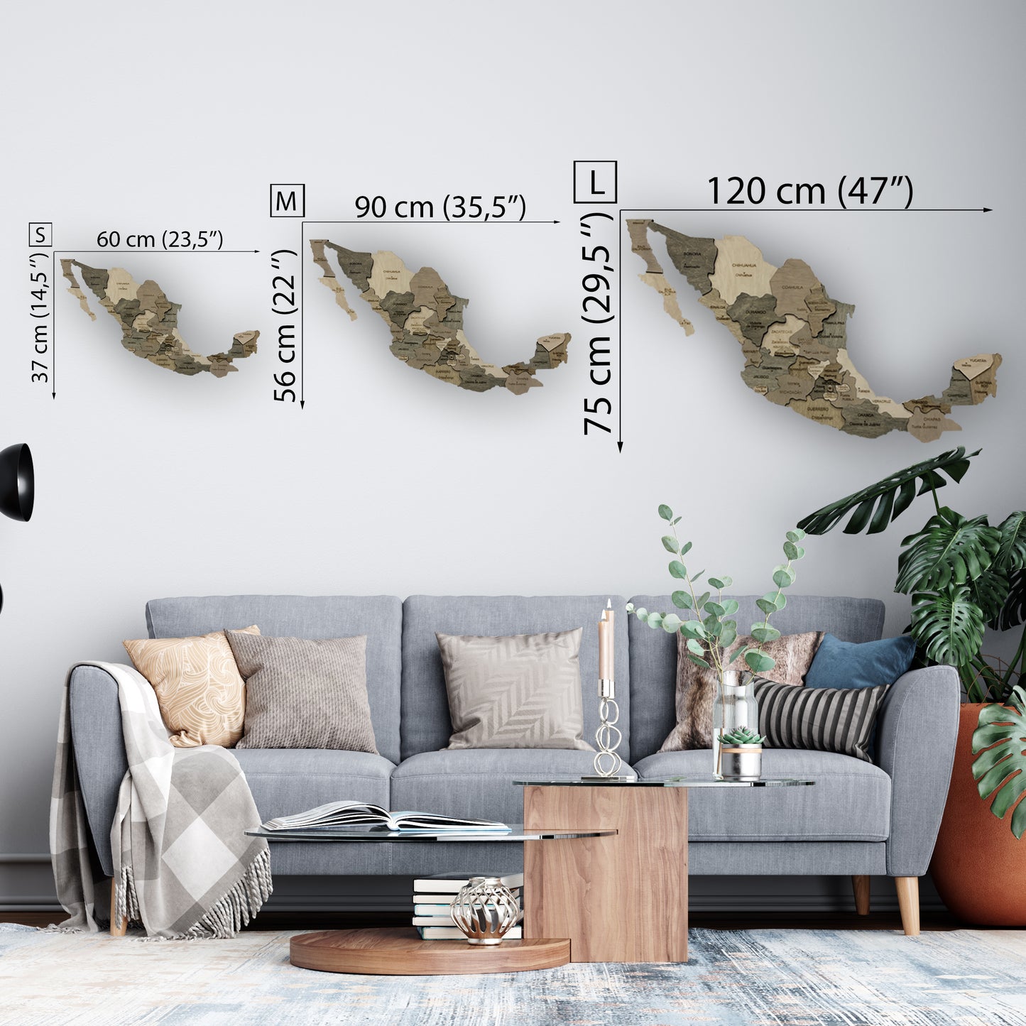 Wooden Map of Mexico sizes