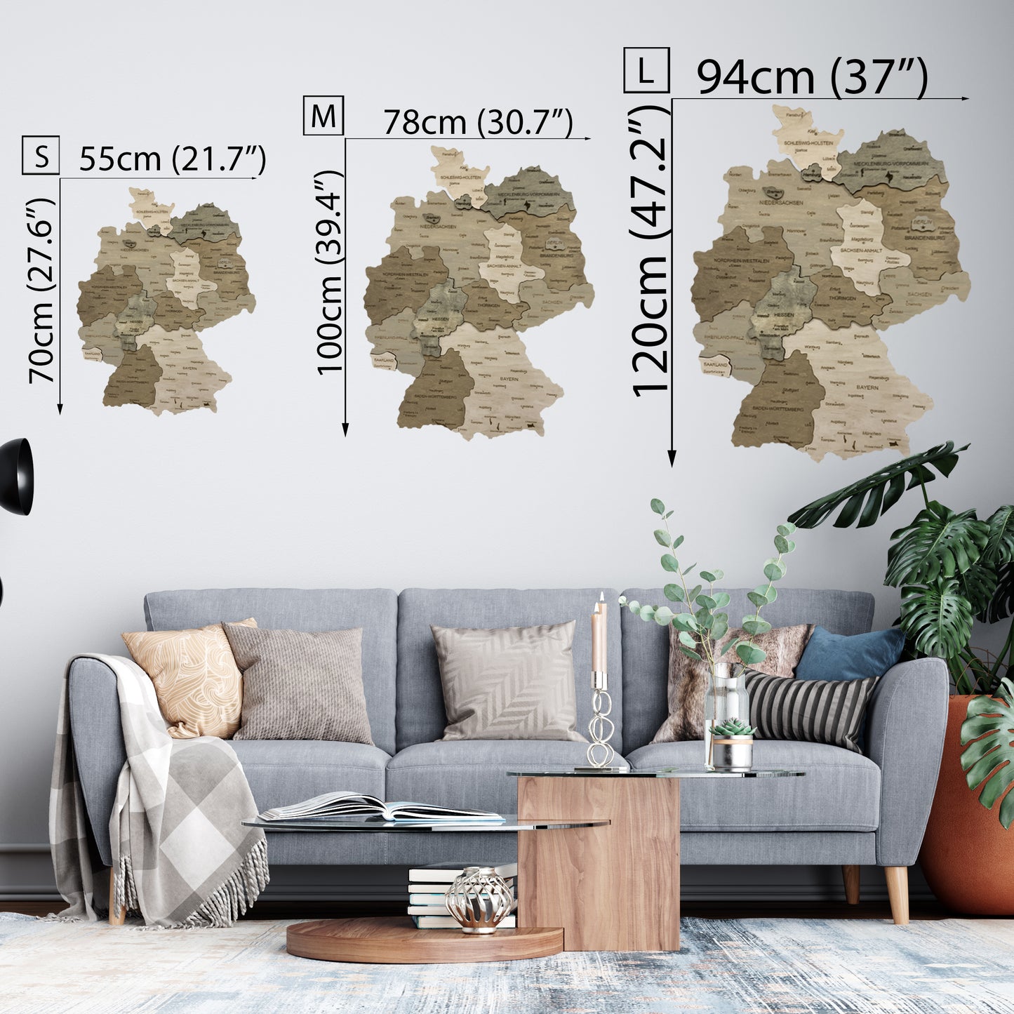 Wooden Map of Germany sizes