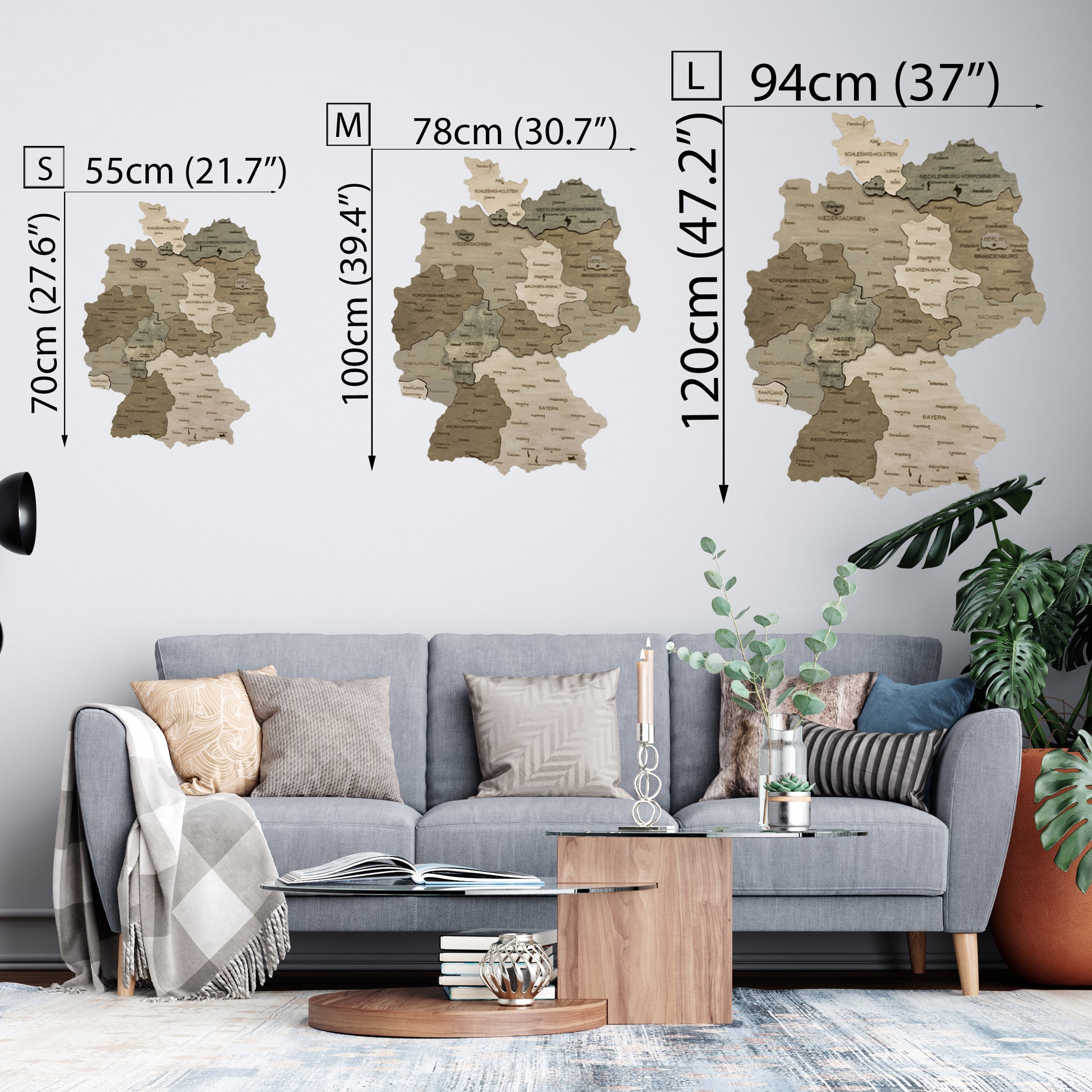 Wooden Map of Germany sizes