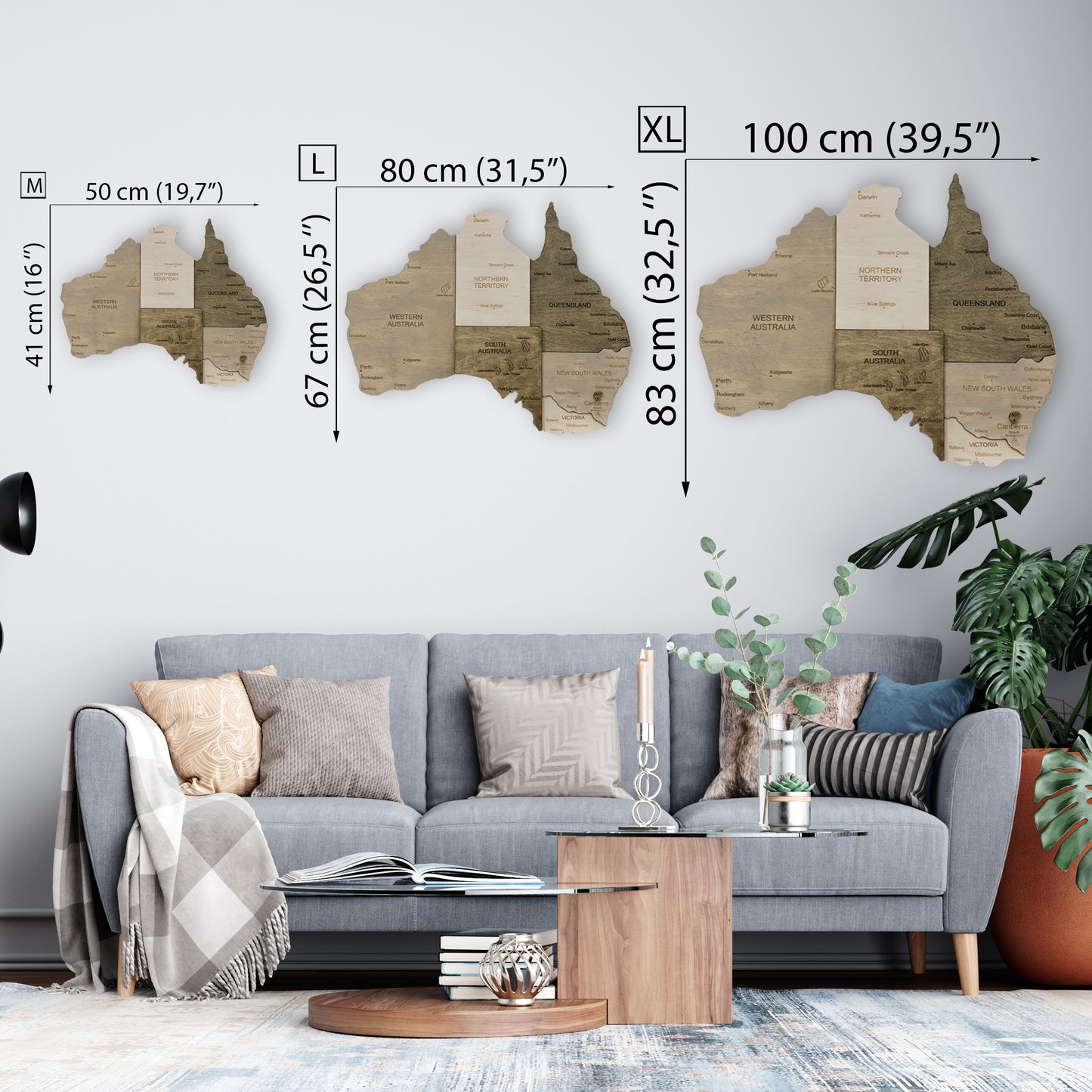 Wooden Map of Australia sizes