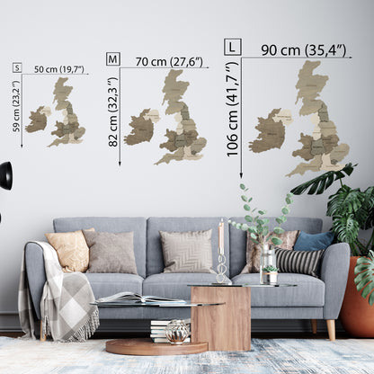 Wooden United Kingdom and Ireland Map sizes