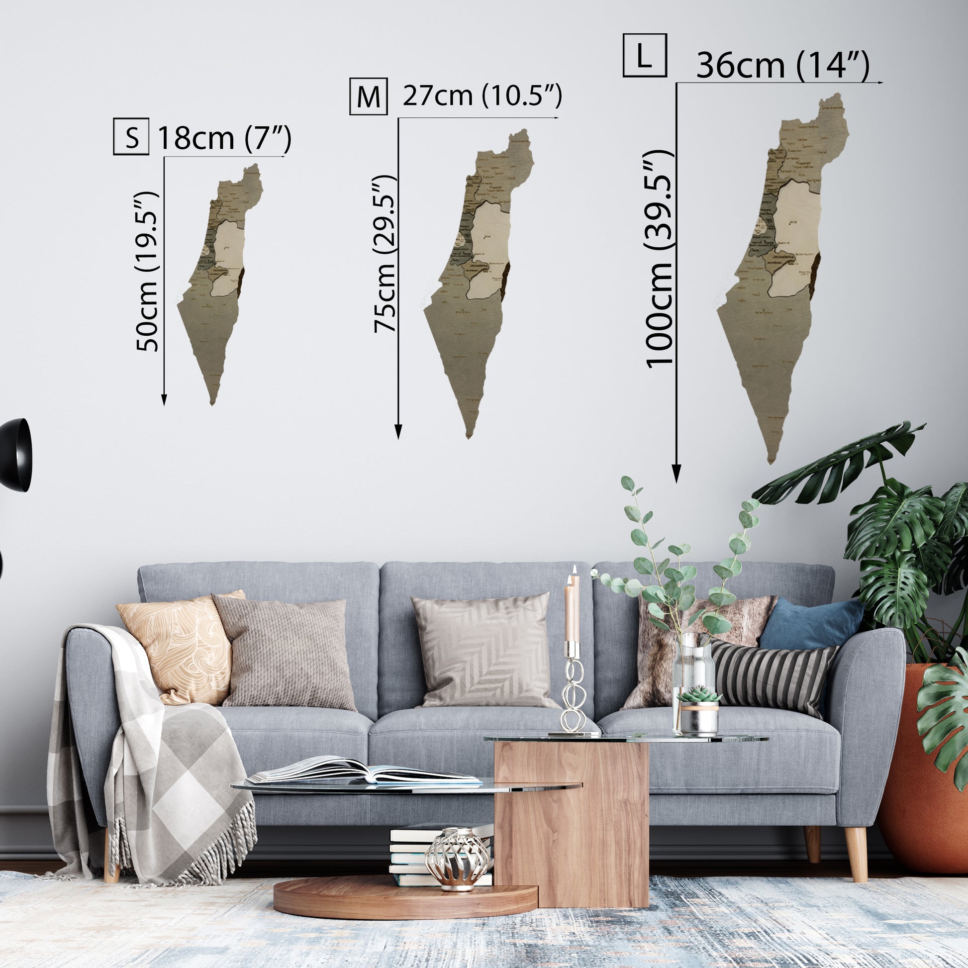 Wooden Israel Map sizes