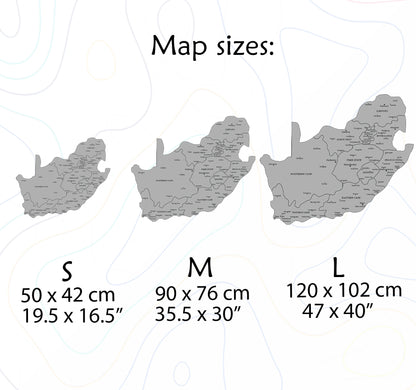 Wooden Map of South Africa sizes