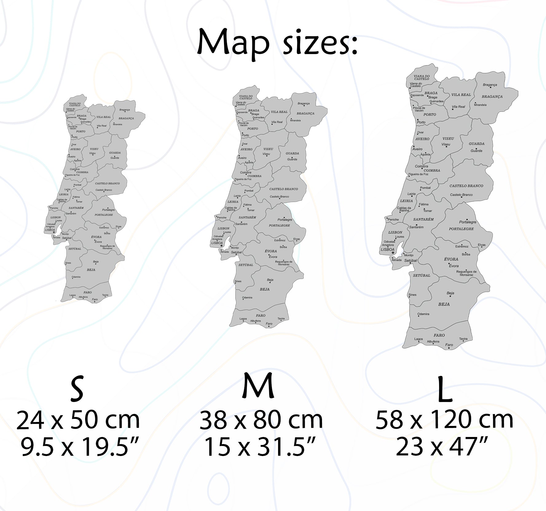 Wooden Portugal Map sizes