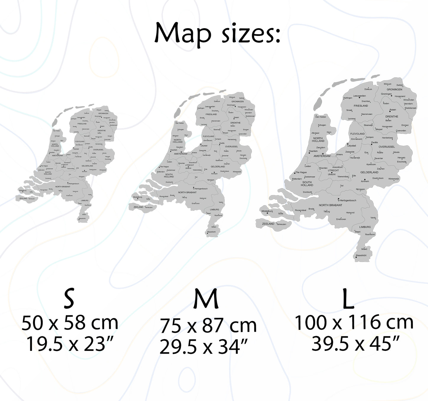 Wooden Map of Netherlands sizes