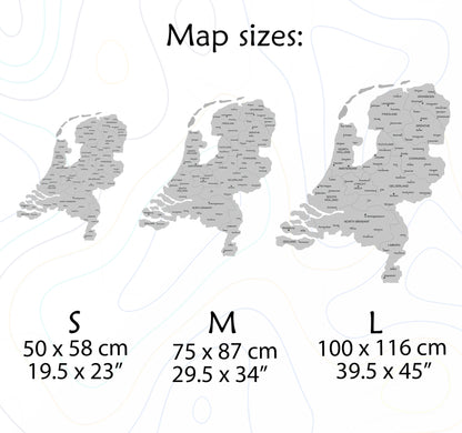 Wooden Map of Netherlands sizes