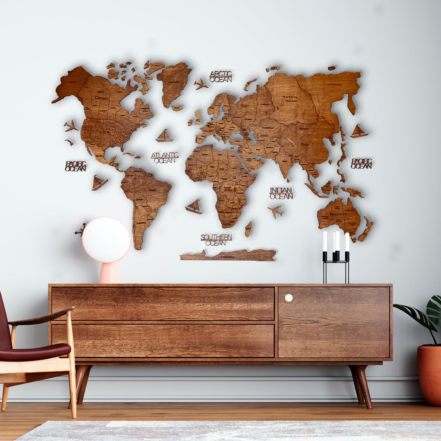 2D wooden world map