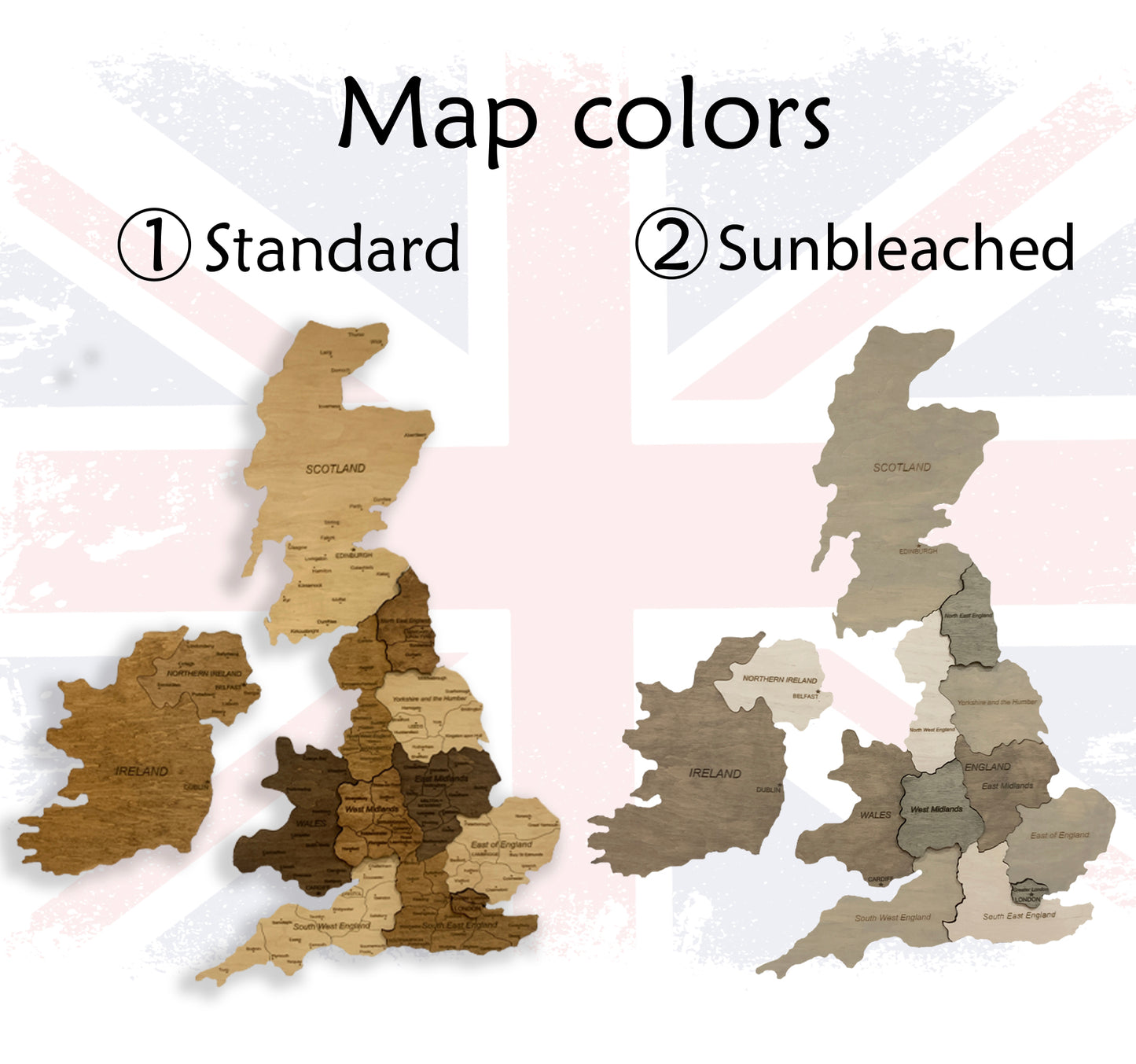 Wooden Map of the United Kingdom colors