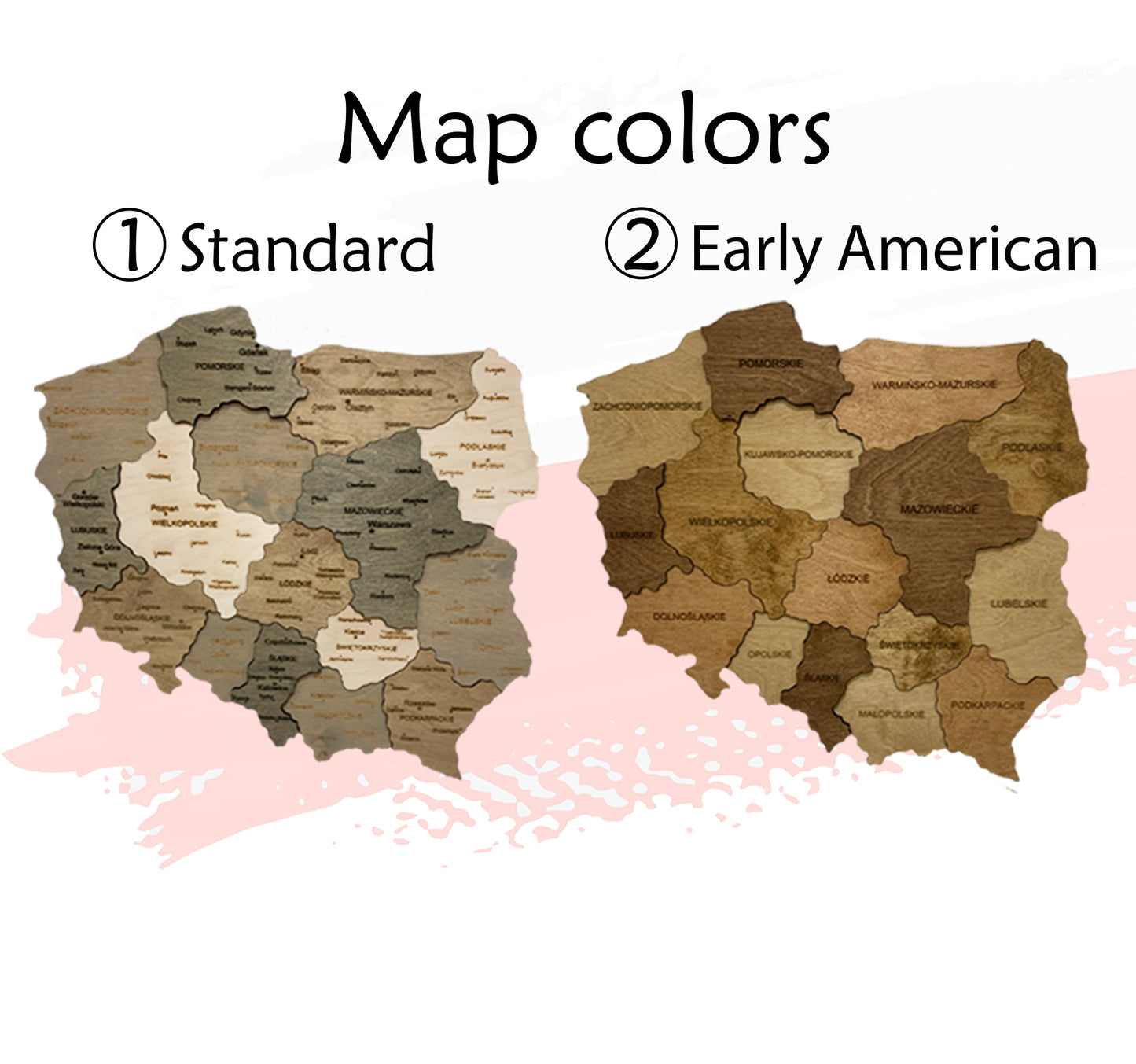 Wooden Map of Poland colors