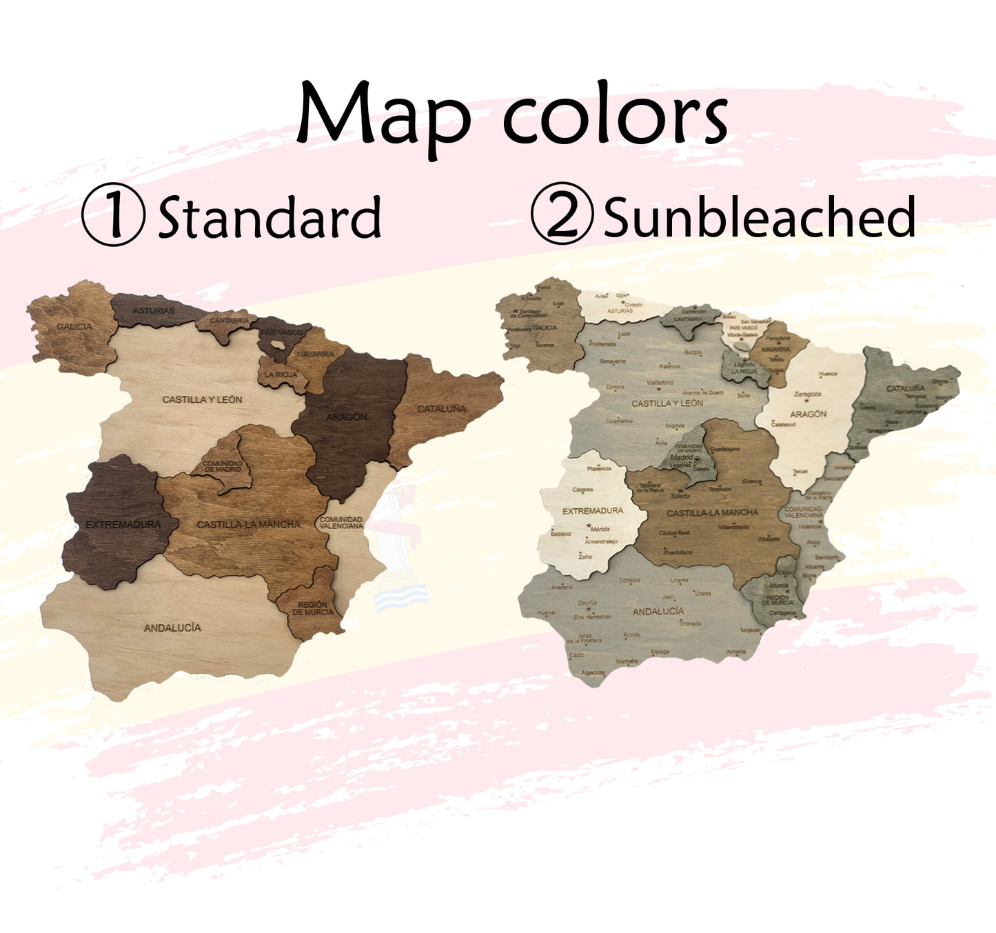 Wooden Spain Map colors