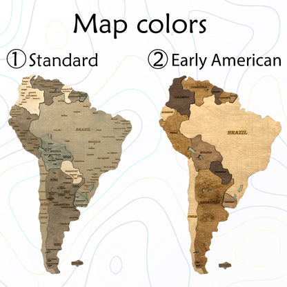 Wooden Map of South America colors