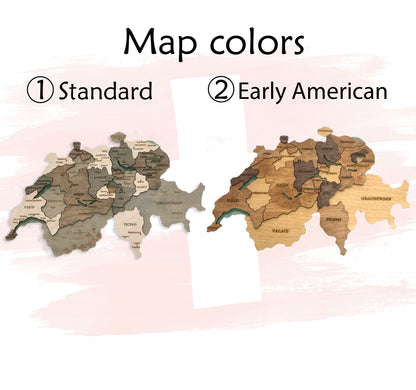 Wooden Switzerland Map colors