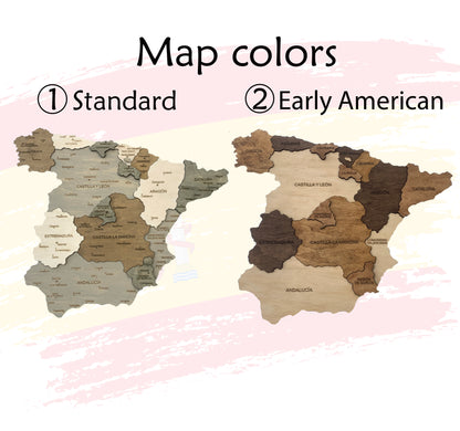 Wooden Map of Spain colors