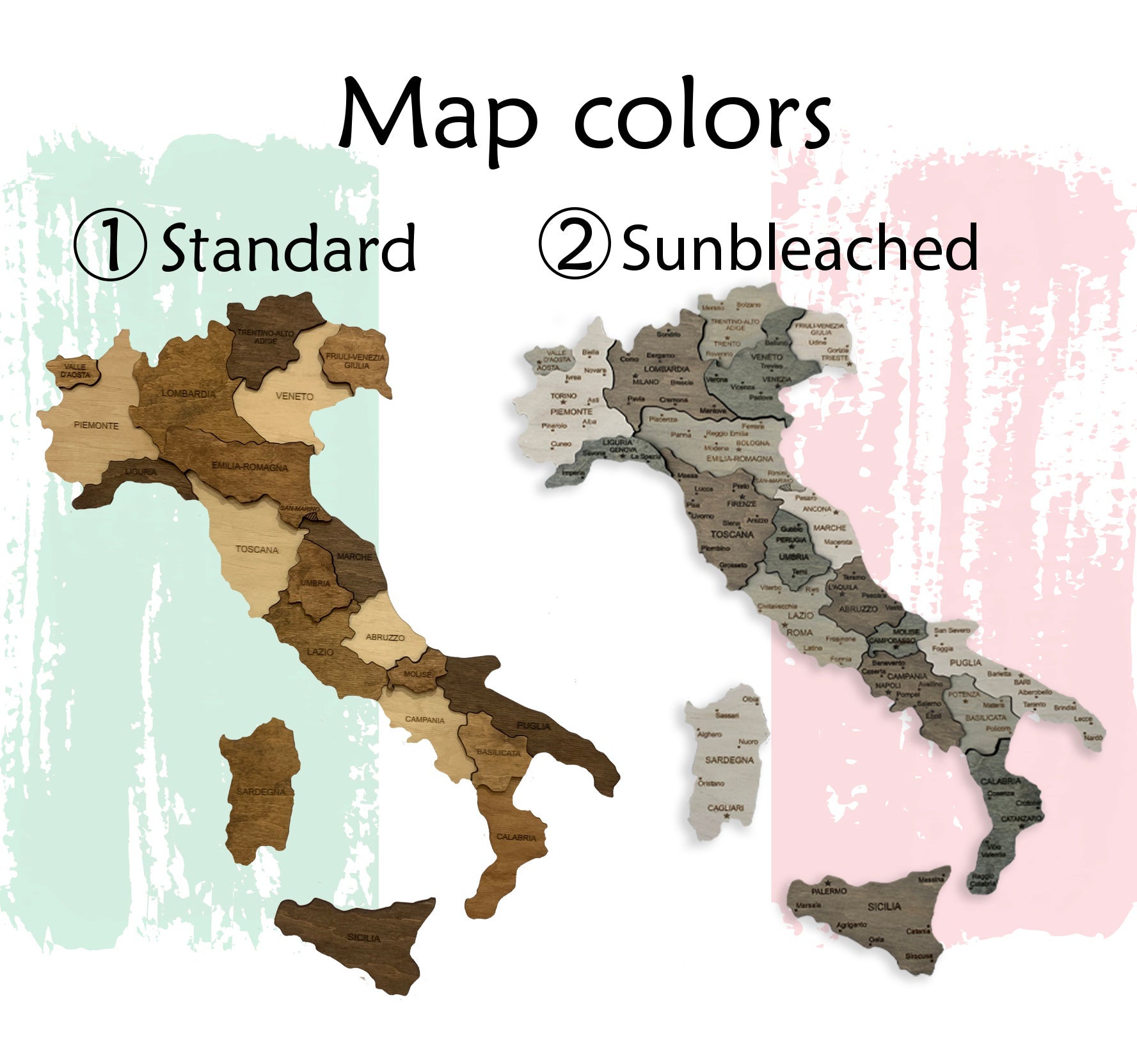 Wooden Italy Map colors