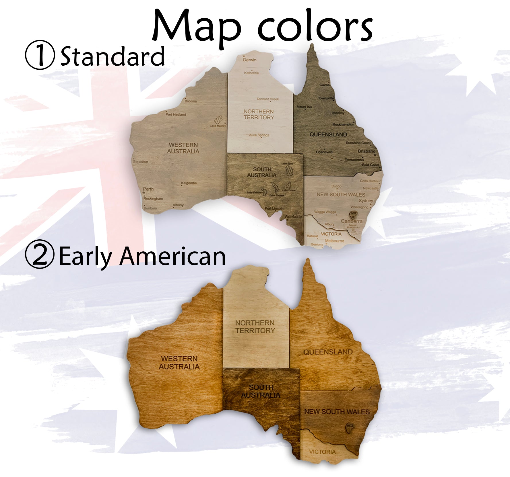 Wooden Map of Australia colors