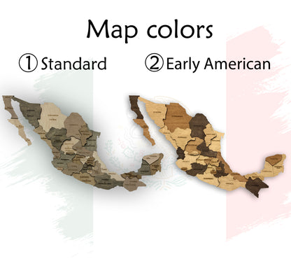 Wooden Map of Mexico colors