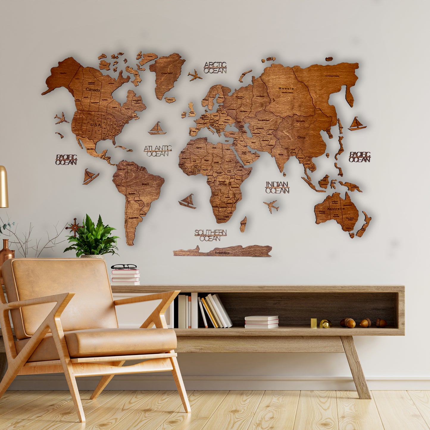 Wooden World Map 2D Colored