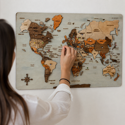 Push pin world map wall art