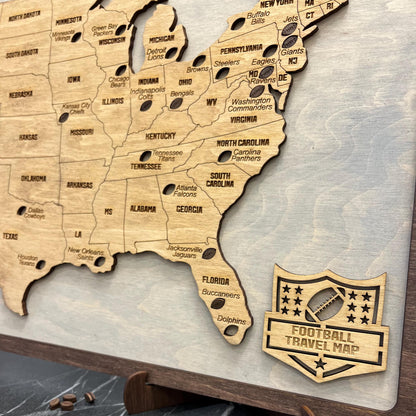 Push Pin NFL 2D Wooden Map