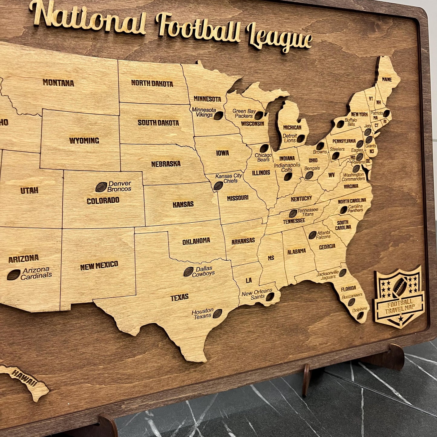 Wooden NFL Team Tracker Map 