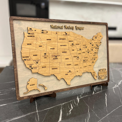 Custom NHL Team Wooden Map 