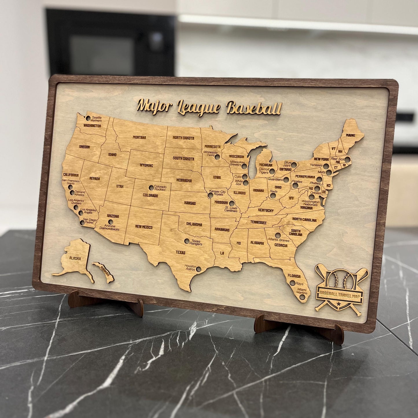 Custom Baseball Wooden Map