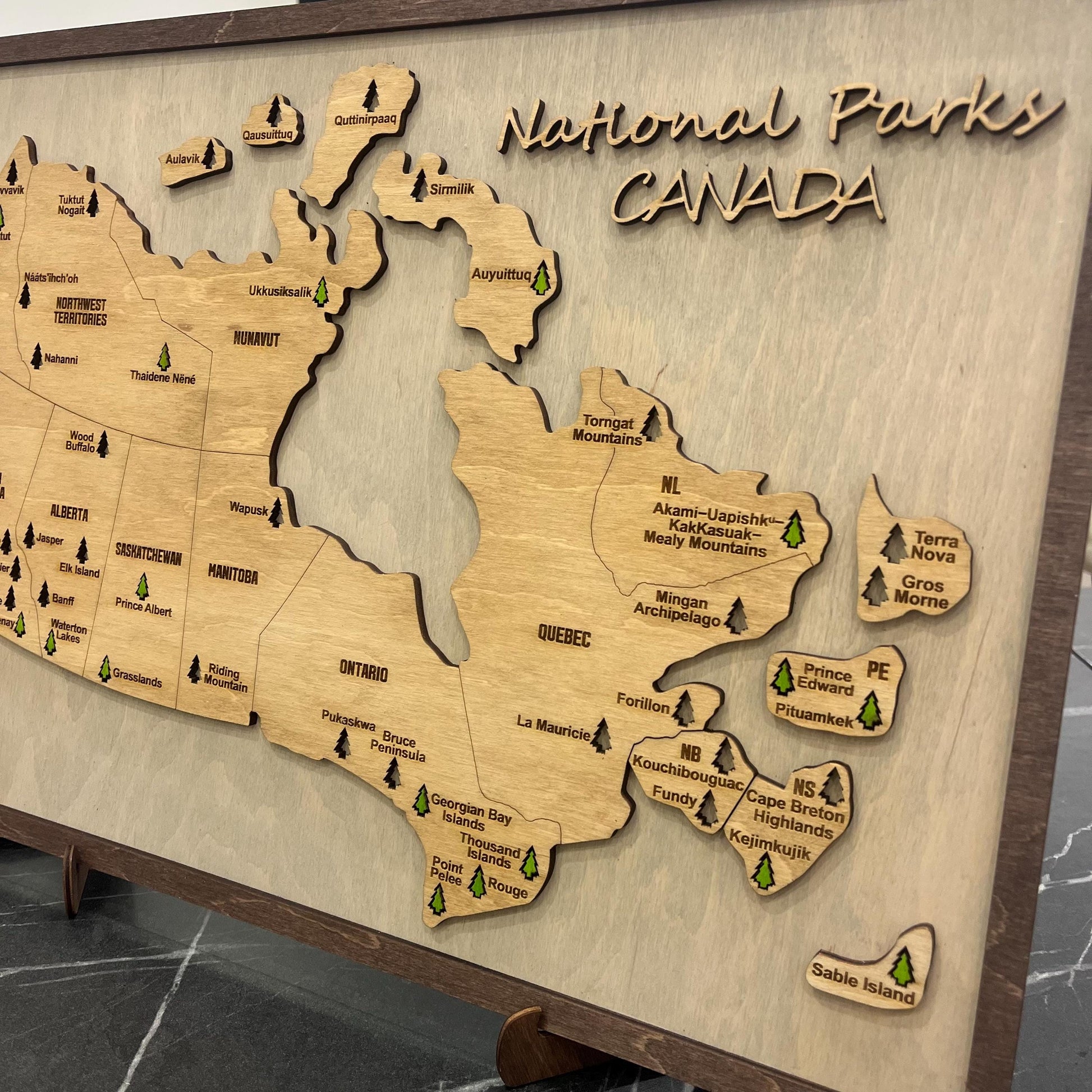 Color Canada Wooden Map with National Parks